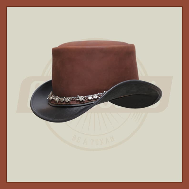Black and Brown Contras Cross Skull Chain Band Steampunk Top Hat Motorcycle