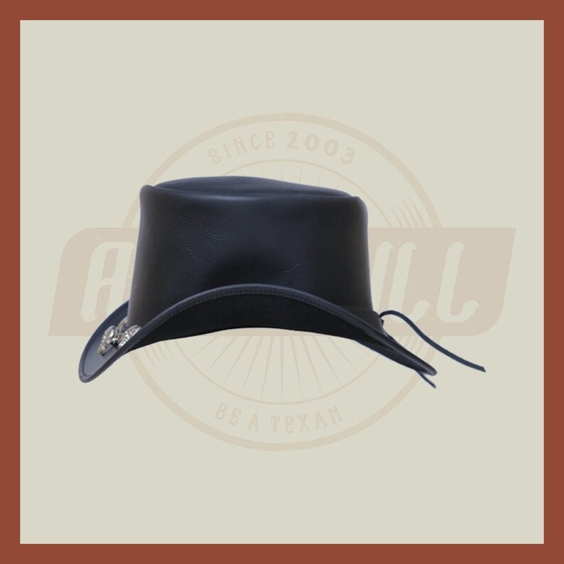 Skull And Chain band Motorcycle Biker Rider Leather Black Steampunk Top Hat