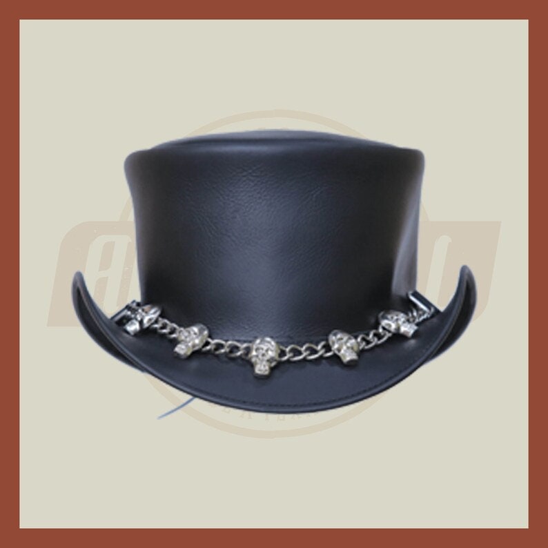 Skull And Chain band Motorcycle Biker Rider Leather Black Steampunk Top Hat