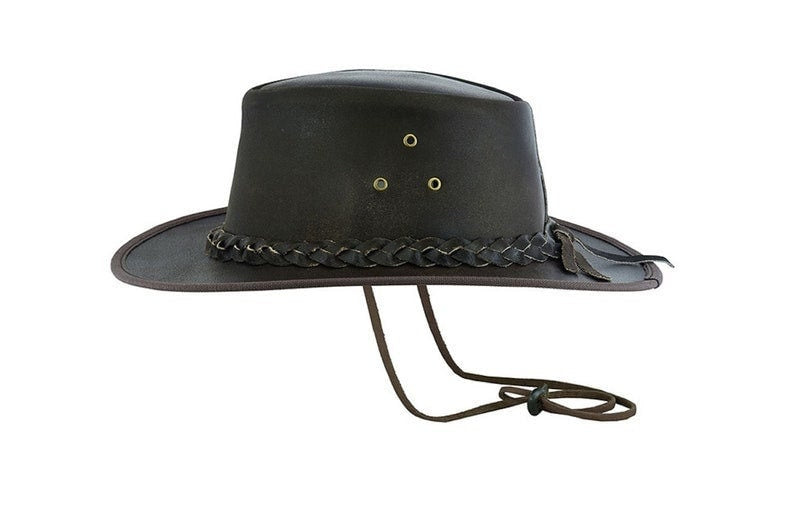Cowboy Hat, Australian Outback Hat With Wide Brim And Braided Leather Band
