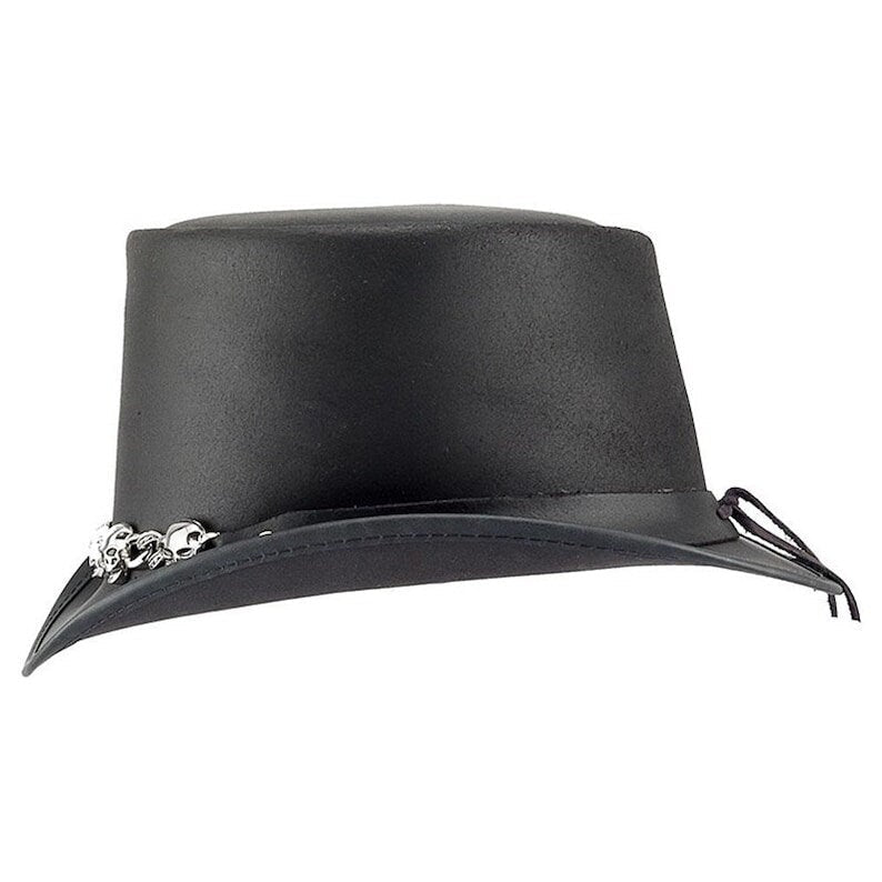 Skulls Chain Band Top Hat Steampunk Hat El Dorado Top Hat Black Steampunk Leather Hat Motorcyclists Hat Biker Hat Voodoo Hatter