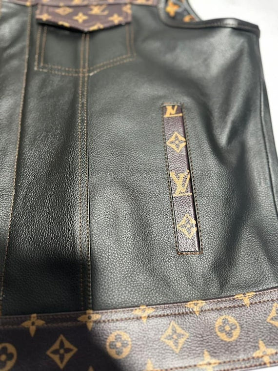 Leather Vest Men's Hunt Club Brown Wax  Black Paisley Leather Build Denim Style Rider Motorcycle Leather Vest Men Vest