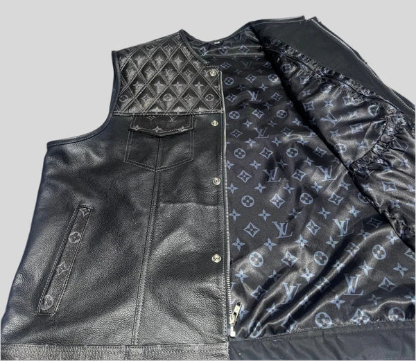 Men's black diamond quilted leather vest