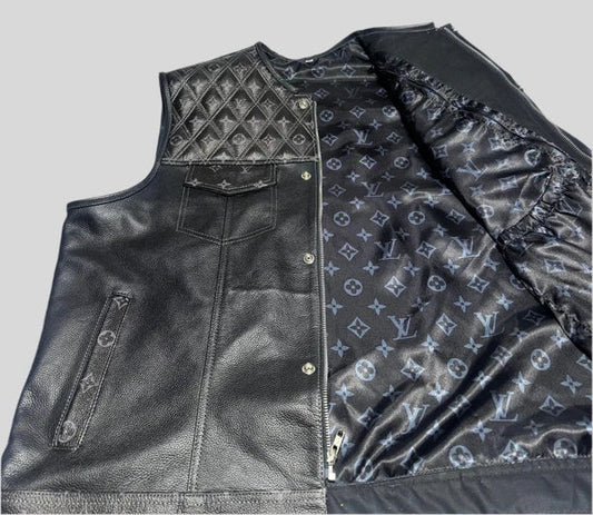 Men's black diamond quilted leather vest