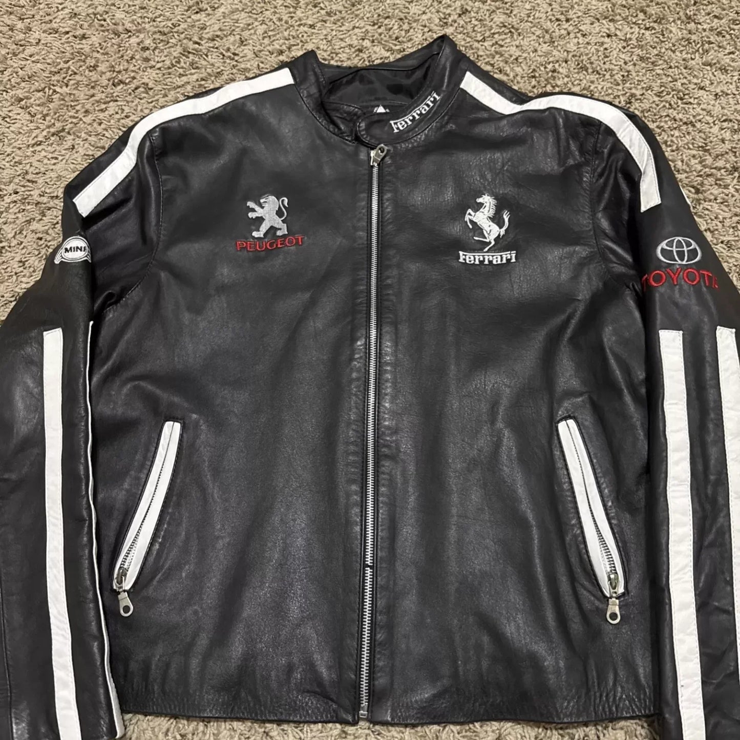 Exclusive Multi-Brand Motorsport Black Leather Jacket - Ferrari, Corvette, Audi Tribute