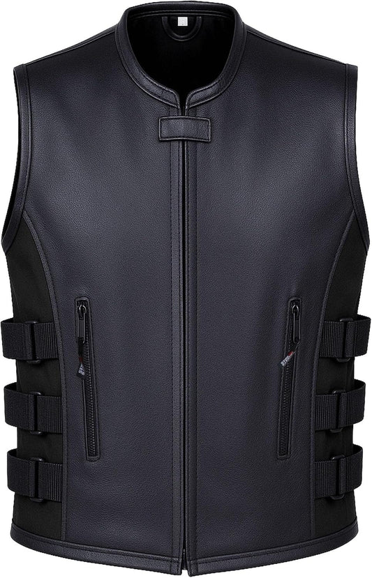 Men's Armor Motorcycle Vest Swat Style, Premium Buffalo Leather Biker Ride