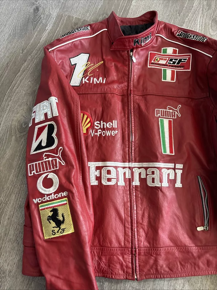 Ferrari F1 Racing Red Motorcycle Riding Gear – Cowhide Leather Biker Jacket