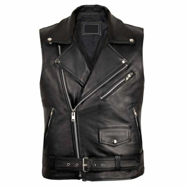 Rockin men's black motorcycle leather vest