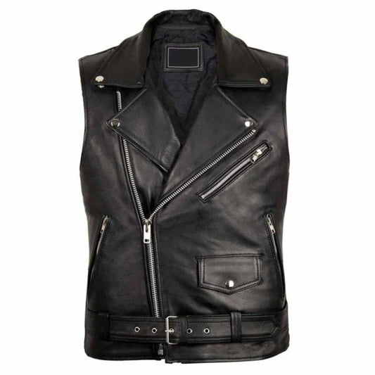 Rockin men's black motorcycle leather vest