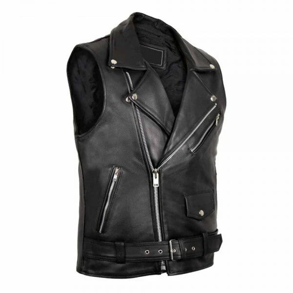 Black cowhide biker vest for club patches