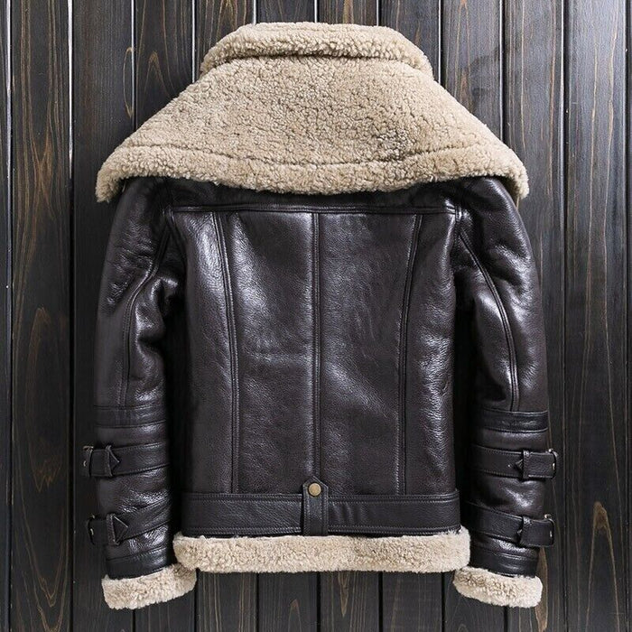 Men’s Sheepskin Brown Shearling Leather Jacket – Vintage Aviator B3 Bomber Jacket with Fur Lining