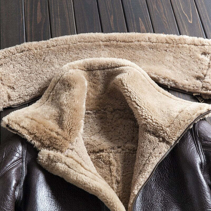 Men’s Sheepskin Brown Shearling Leather Jacket – Vintage Aviator B3 Bomber Jacket with Fur Lining