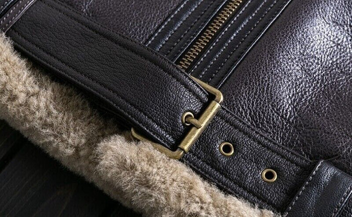 Men’s Sheepskin Brown Shearling Leather Jacket – Vintage Aviator B3 Bomber Jacket with Fur Lining
