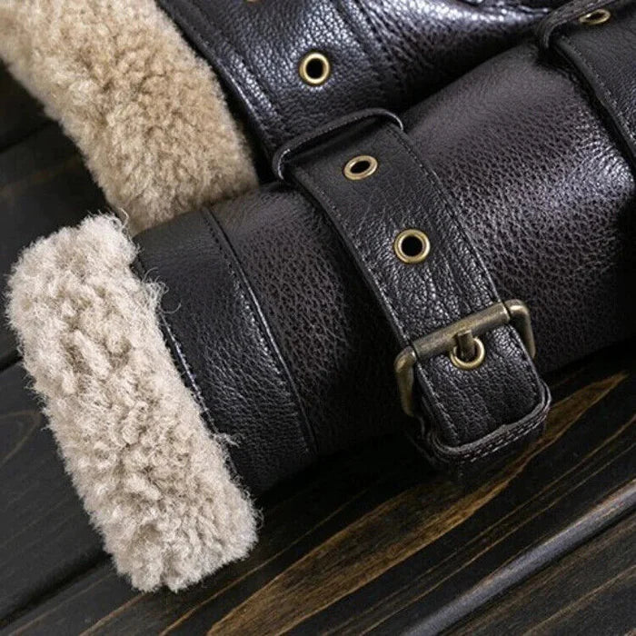 Men’s Sheepskin Brown Shearling Leather Jacket – Vintage Aviator B3 Bomber Jacket with Fur Lining