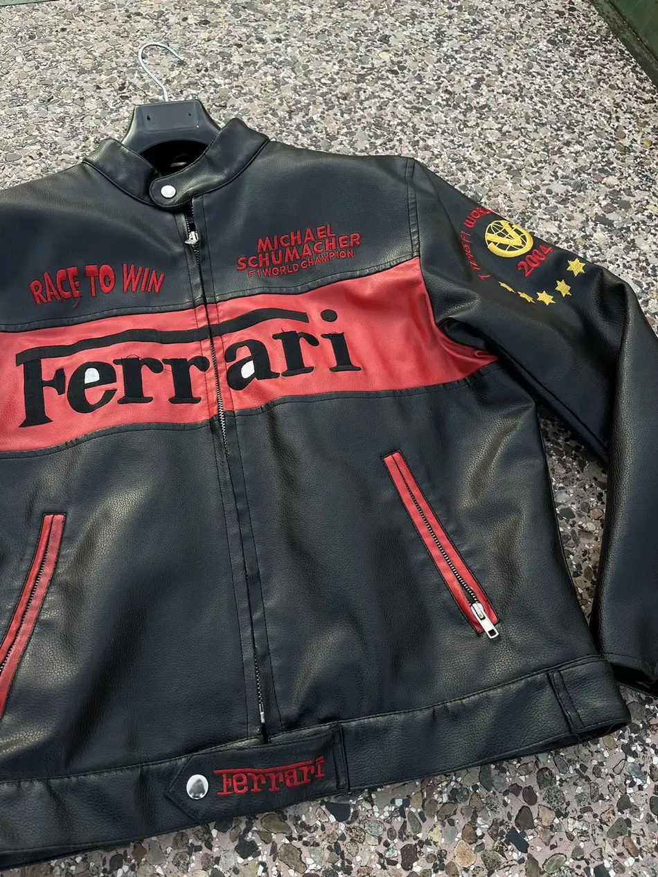 Michael Schumacher Ferrari F1 World Champion 2004 Black & Red Leather Jacket